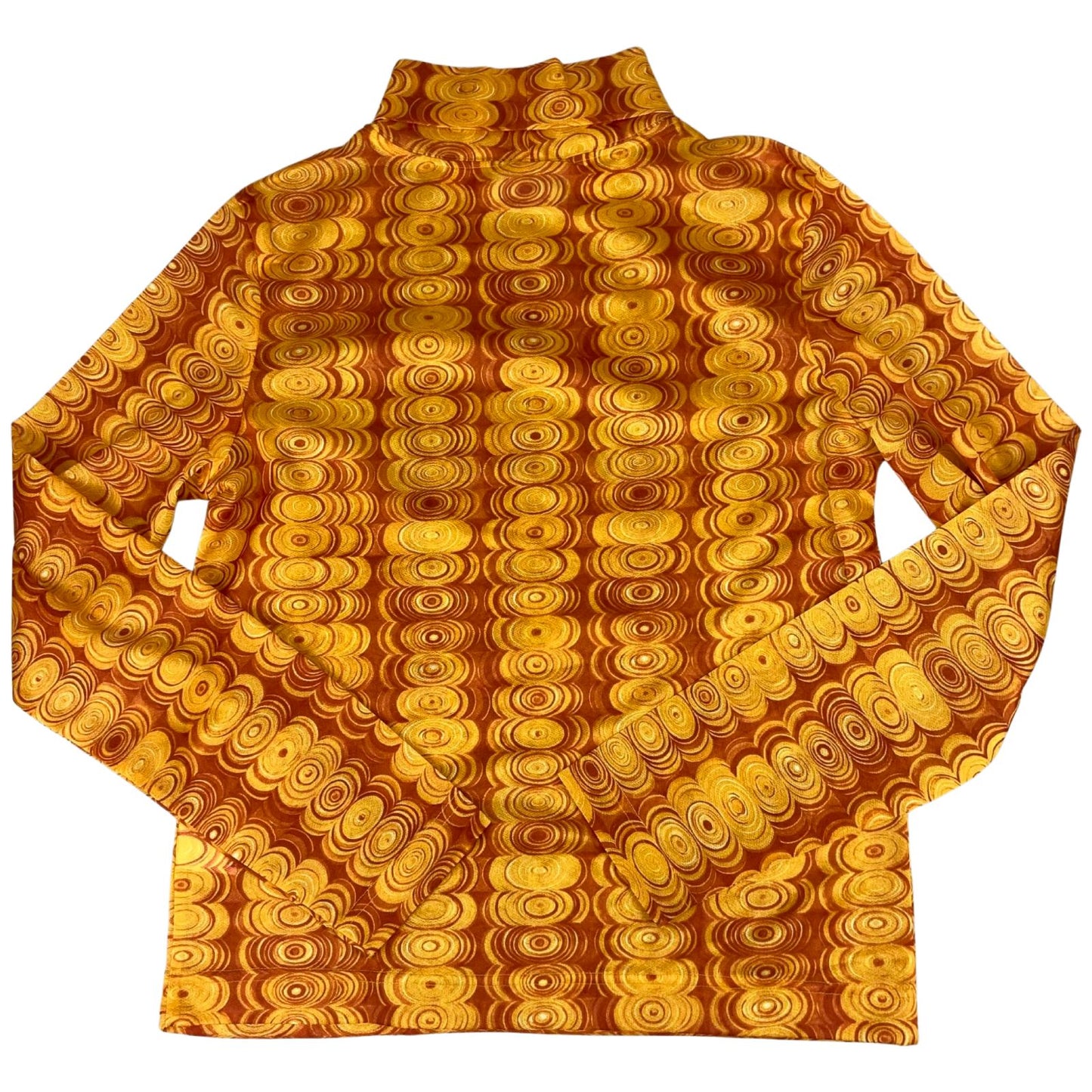 Vintage 90s Orange Geometric Patterned Long Sleeved Turtle Neck Mesh Top