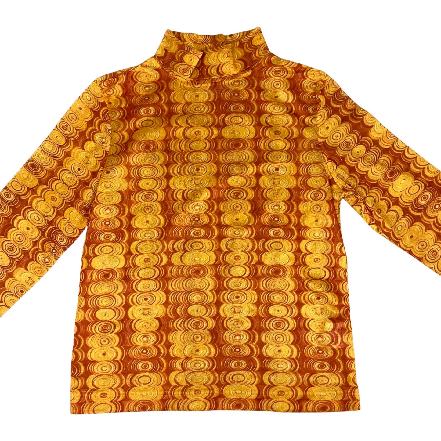 Vintage 90s Orange Geometric Patterned Long Sleeved Turtle Neck Mesh Top