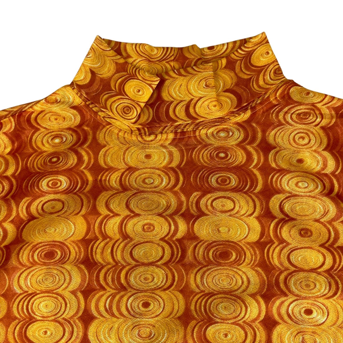 Vintage 90s Orange Geometric Patterned Long Sleeved Turtle Neck Mesh Top