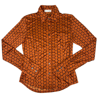 Vintage 90s Orange Black 22 Octobre Patterned Button Up Blouse Shirt Top S 8/10