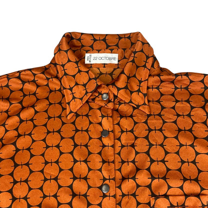 Vintage 90s Orange Black 22 Octobre Patterned Button Up Blouse Shirt Top S 8/10
