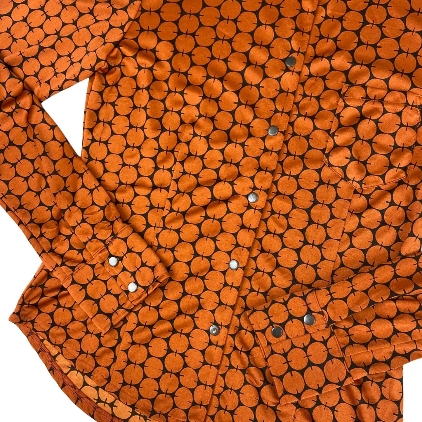 Vintage 90s Orange Black 22 Octobre Patterned Button Up Blouse Shirt Top S 8/10