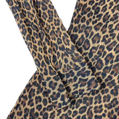 Vintage 90s Brown Black Leopard Print Mesh Party Disco Blouse 8 10 S