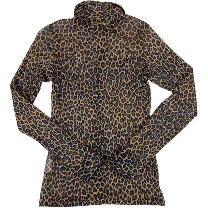 Vintage 90s Brown Black Leopard Print Mesh Party Disco Blouse 8 10 S