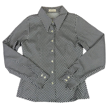 Vintage 90s White Black Overjoyed Chequered Button UP Blouse Shirt Top S 8/10