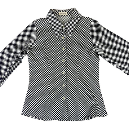 Vintage 90s White Black Overjoyed Chequered Button UP Blouse Shirt Top S 8/10