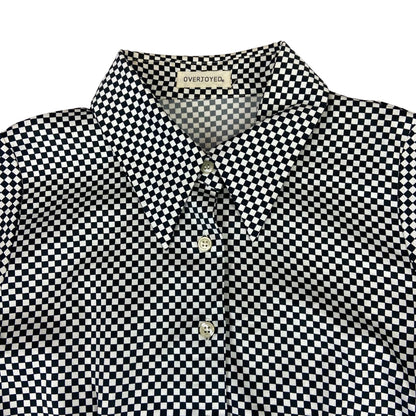Vintage 90s White Black Overjoyed Chequered Button UP Blouse Shirt Top S 8/10
