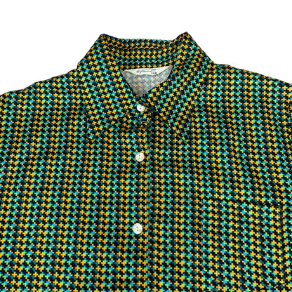 Vintage 90s Green Blue Black Geometric Pattern Fun Blouse 8 10 S