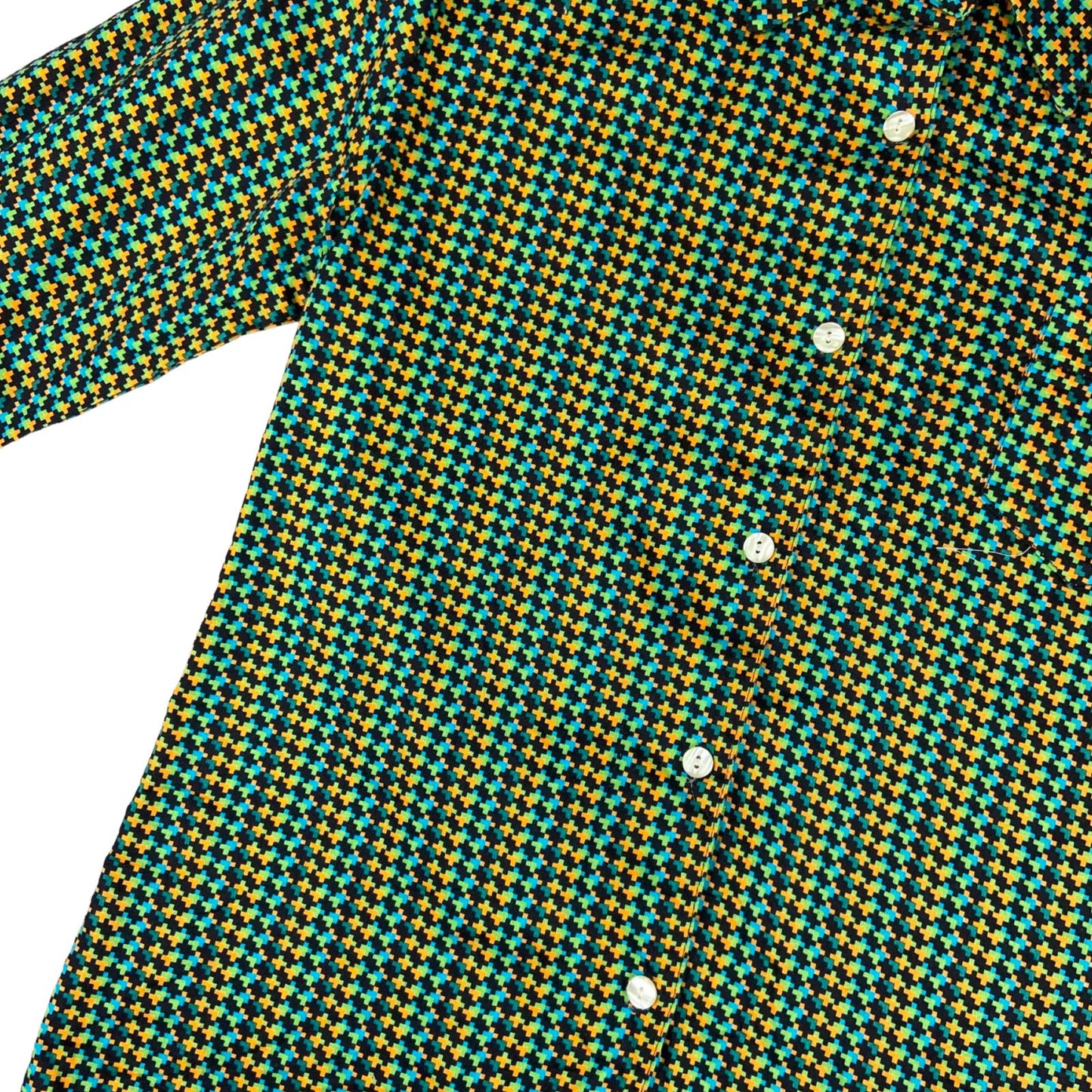 Vintage 90s Green Blue Black Geometric Pattern Fun Blouse 8 10 S