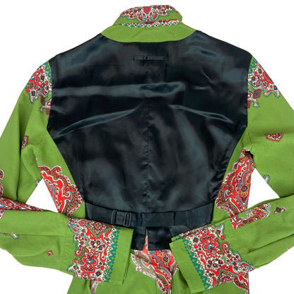 Vintage 90s RARE Green Jean Paul Gaultier Designer Button Up Paisley Blouse S