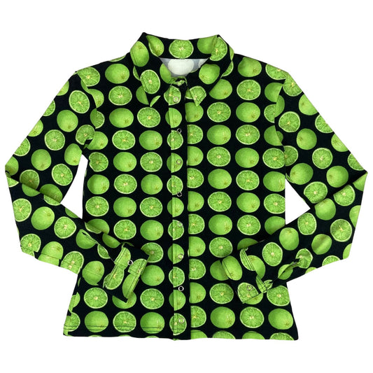Vintage 90s Green Black Green Graphic Print Lime Snap Button Blouse 8 10 S