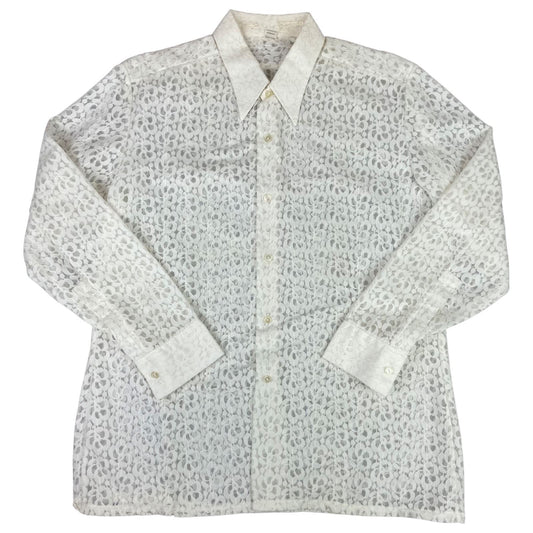 Vintage 90s White Kotting Lace Button Up Blouse Shirt Sheer Patterned L 16