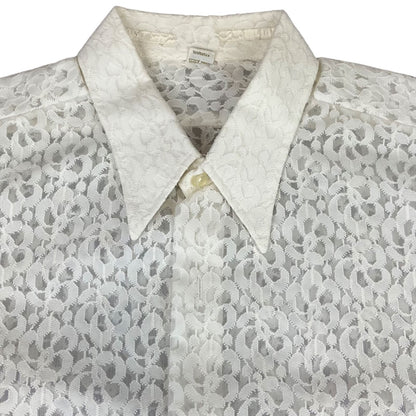 Vintage 90s White Kotting Lace Button Up Blouse Shirt Sheer Patterned L 16