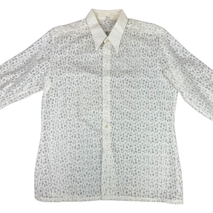 Vintage 90s White Kotting Lace Button Up Blouse Shirt Sheer Patterned L 16