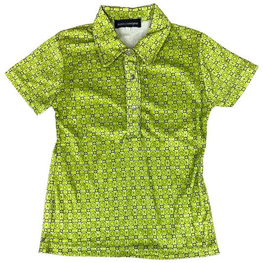 Vintage 90s Green Dolce & Gabbana Geometric Deadstock Fitted Polo Shirt S 8 10