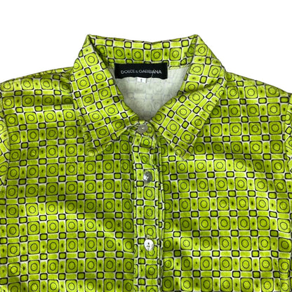 Vintage 90s Green Dolce & Gabbana Geometric Deadstock Fitted Polo Shirt S 8 10