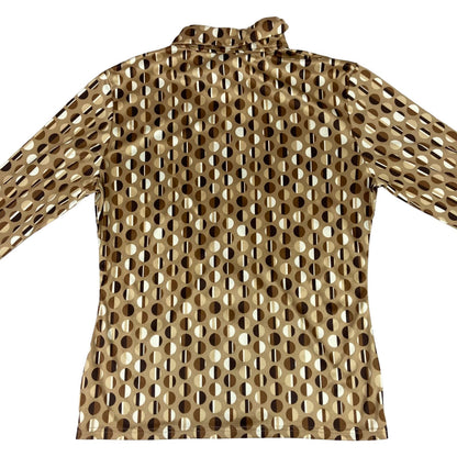 Vintage 90s Brown Lorsay Geometric Tonal Pattern Button Up Blouse Shirt Top S