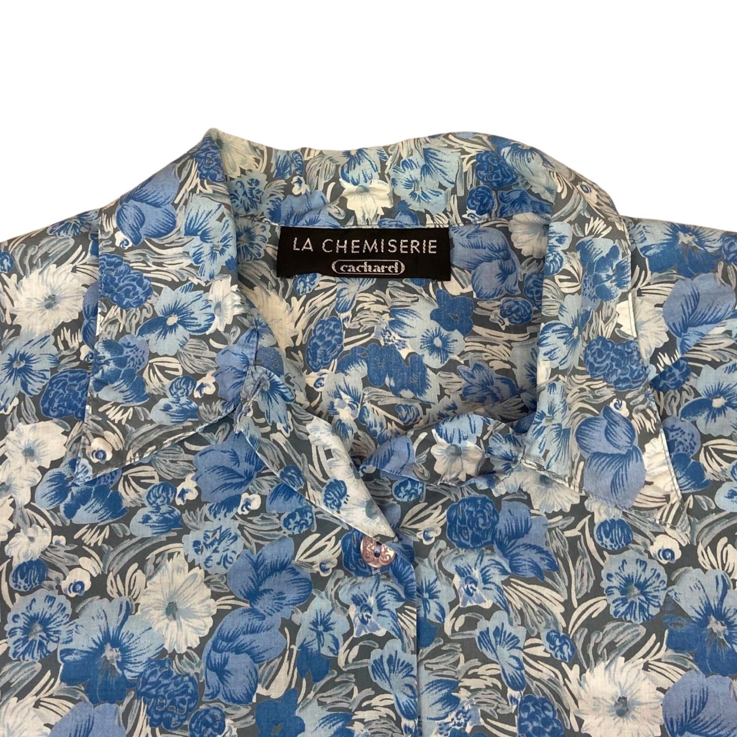 Vintage 90s Blue Grey La Chemiserie Cacharel Floral Patterned Button Up Shirt M