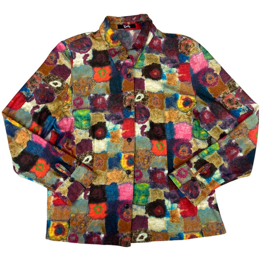 Vintage 80s 90s Multicoloured DoLee Abstract Patterned Button Up Blouse Shirt M
