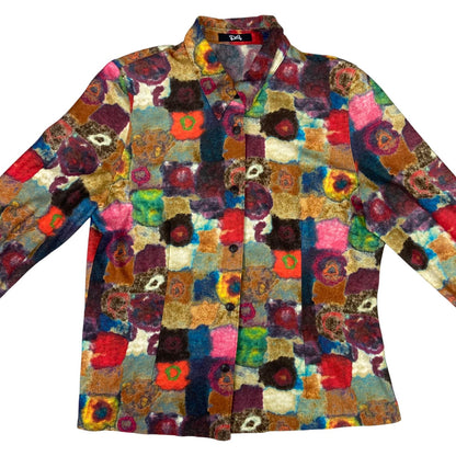 Vintage 80s 90s Multicoloured DoLee Abstract Patterned Button Up Blouse Shirt M