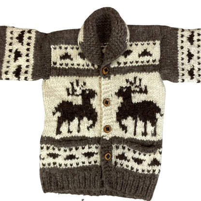 VTG NATIVE CANADIAN COWICHAN INDIAN HAND KNIT CARDIGAN ROCKABILLY HOT ROD S 38”