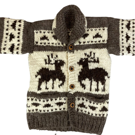 VTG NATIVE CANADIAN COWICHAN INDIAN HAND KNIT CARDIGAN ROCKABILLY HOT ROD S 38”