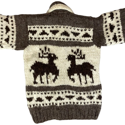 VTG NATIVE CANADIAN COWICHAN INDIAN HAND KNIT CARDIGAN ROCKABILLY HOT ROD S 38”