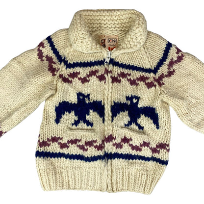 VTG KIDS CHILD NATIVE CANADIAN COWICHAN INDIAN HAND KNIT CARDIGAN ROCKABILLY 30’