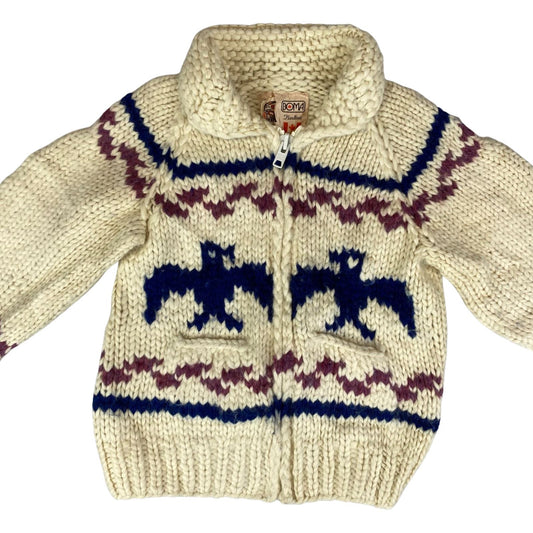 VTG KIDS CHILD NATIVE CANADIAN COWICHAN INDIAN HAND KNIT CARDIGAN ROCKABILLY 30’