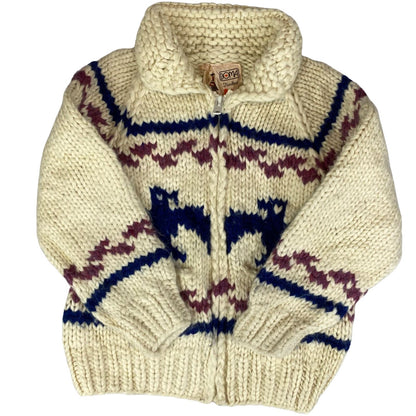 VTG KIDS CHILD NATIVE CANADIAN COWICHAN INDIAN HAND KNIT CARDIGAN ROCKABILLY 30’