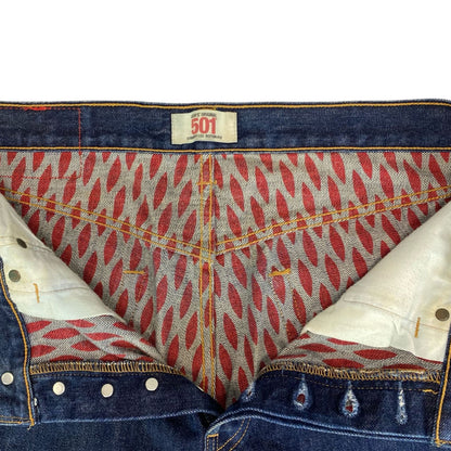 VTG LTD EDITION FACTORY LEAF SCREEN PRINTED LEVIS 501 INDIGO JEANS 34W 34L