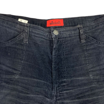 VTG 1970s BIG E MISS LEVIS LADIES CORDUROY CORDS FLARES BLACK GOLD TAB 30W 31L