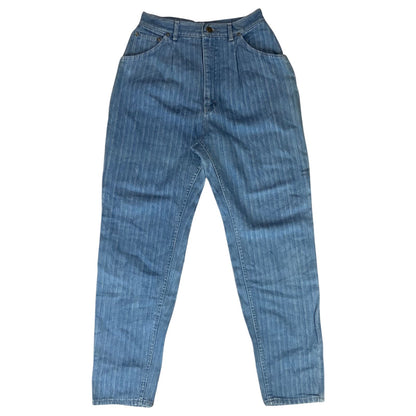 VTG USA UNION MADE LEE HERRINGBONE STRIPE DENIM HIGH WAIST JEANS WORKWEAR 28W 31