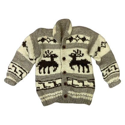 VTG NATIVE CANADIAN COWICHAN INDIAN HAND KNIT CARDIGAN ROCKABILLY HOT ROD S 36”