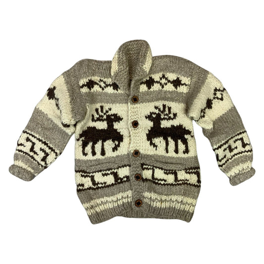 VTG NATIVE CANADIAN COWICHAN INDIAN HAND KNIT CARDIGAN ROCKABILLY HOT ROD S 36”