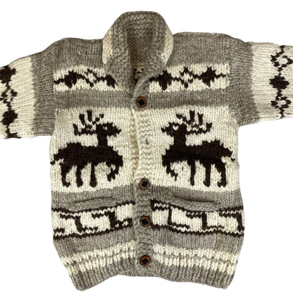 VTG NATIVE CANADIAN COWICHAN INDIAN HAND KNIT CARDIGAN ROCKABILLY HOT ROD S 36”