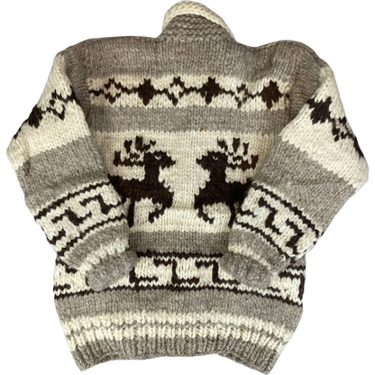 VTG NATIVE CANADIAN COWICHAN INDIAN HAND KNIT CARDIGAN ROCKABILLY HOT ROD S 36”