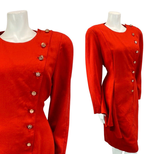 Vintage 80s Red Guy Laroche Working Girl Ruffle Suit Dress 12 14 M