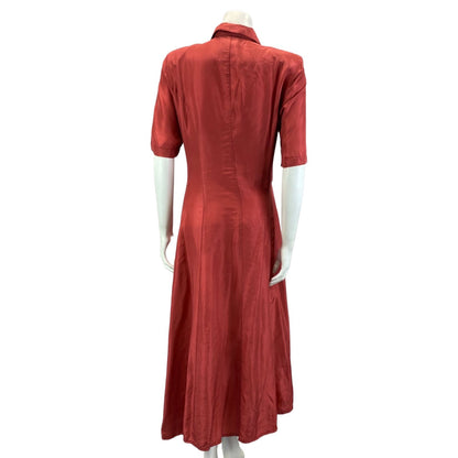 Vintage 80s 90s Red Lily Farouche Short Sleeve Maxi Button Up Silk Shirt Dress L