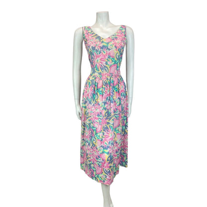 Vintage 80s Pink Purple Yellow Laura Ashley Floral Empire Dress 8 10 S