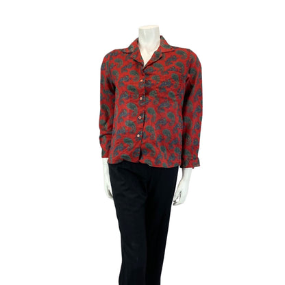 VINTAGE 80S RED BLUE GREEN CACHAREL PAISLEY BOHO 70S BLOUSE SHIRT 12 14 M
