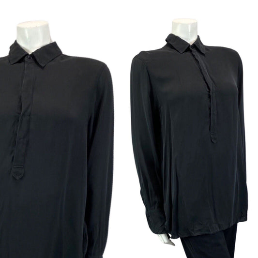 PRELOVED 00S BLACK POLO RALPH LAUREN SEMI SHEER PARTY 100% SILK BLOUSE 12 14 M