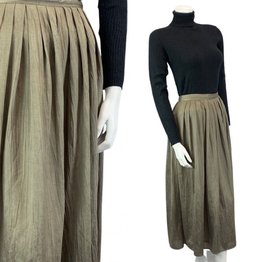 Vintage Khaki Green 90s Cacharel Long Maxi Pleated A-Line Circle Skirt S 8 10