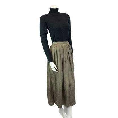 Vintage Khaki Green 90s Cacharel Long Maxi Pleated A-Line Circle Skirt S 8 10