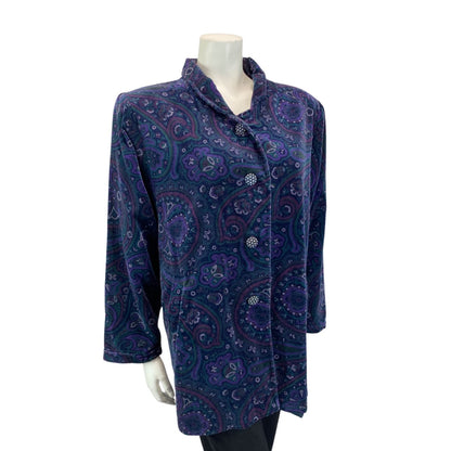 VINTAGE 70S 80S BLUE PURPLE BETTY BARCLAY VELVET PAISLEY PARTY BLOUSE JACKET M