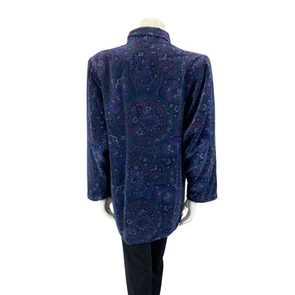 VINTAGE 70S 80S BLUE PURPLE BETTY BARCLAY VELVET PAISLEY PARTY BLOUSE JACKET M
