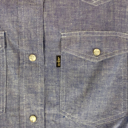VTG 1970S BIG E MISS LEVIS BLACK/GOLD TAB DENIM CHAMBRAY WESTERN SHIRT 38” 12