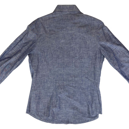 VTG 1970S BIG E MISS LEVIS BLACK/GOLD TAB DENIM CHAMBRAY WESTERN SHIRT 38” 12
