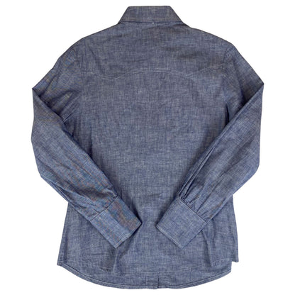 VTG 1970S BIG E MISS LEVIS BLACK/GOLD TAB DENIM CHAMBRAY WESTERN SHIRT 38” 12