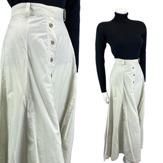 Vintage 90s White A-Line Button Up Long Maxi Skirt Cottagecore Minimal M 12 14